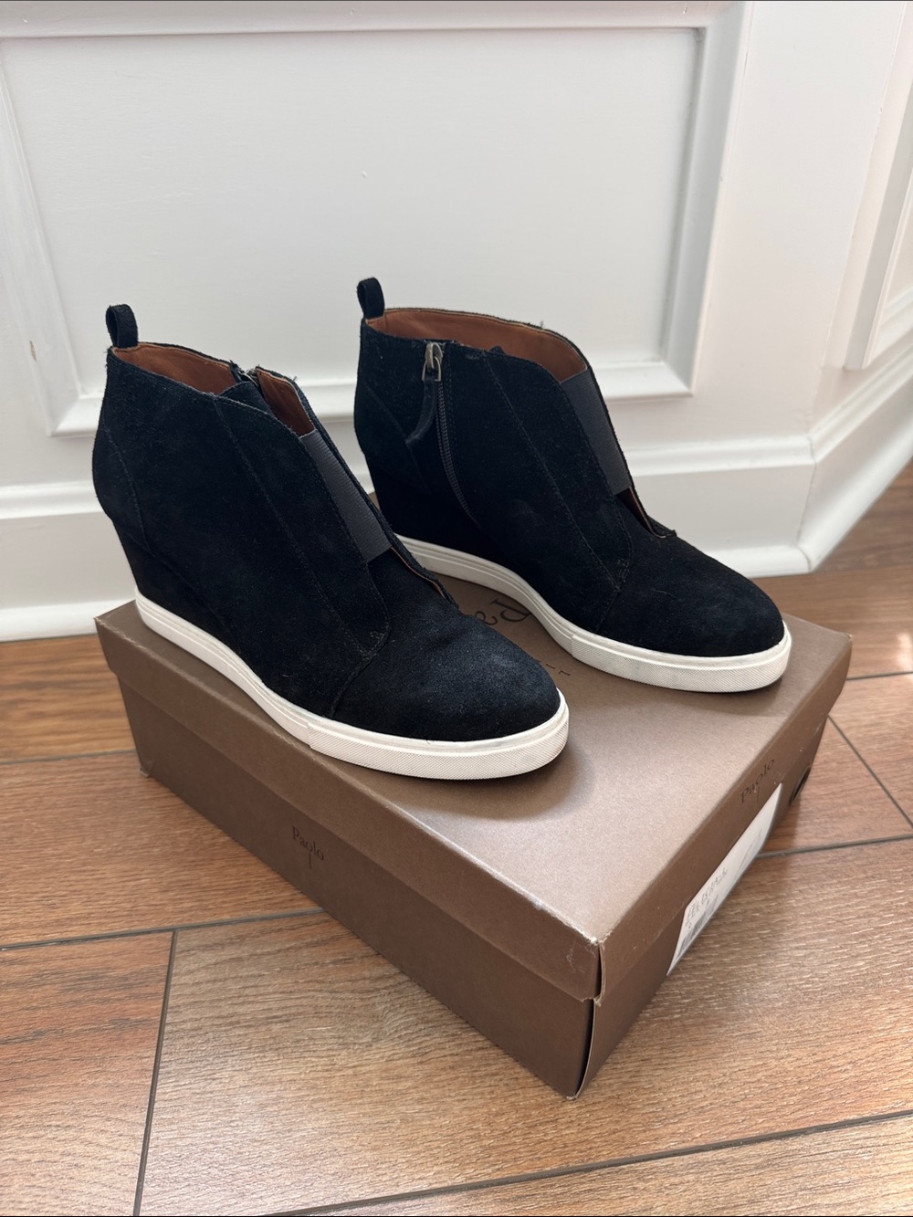 Paolo Black Suede Wedge Sneakers with White Sole